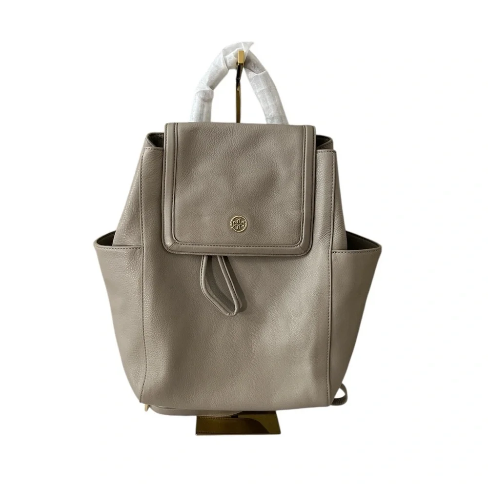 Tory Burch Landon Flap Backpack French Gray Pebbled Leather NWT - Style 31387